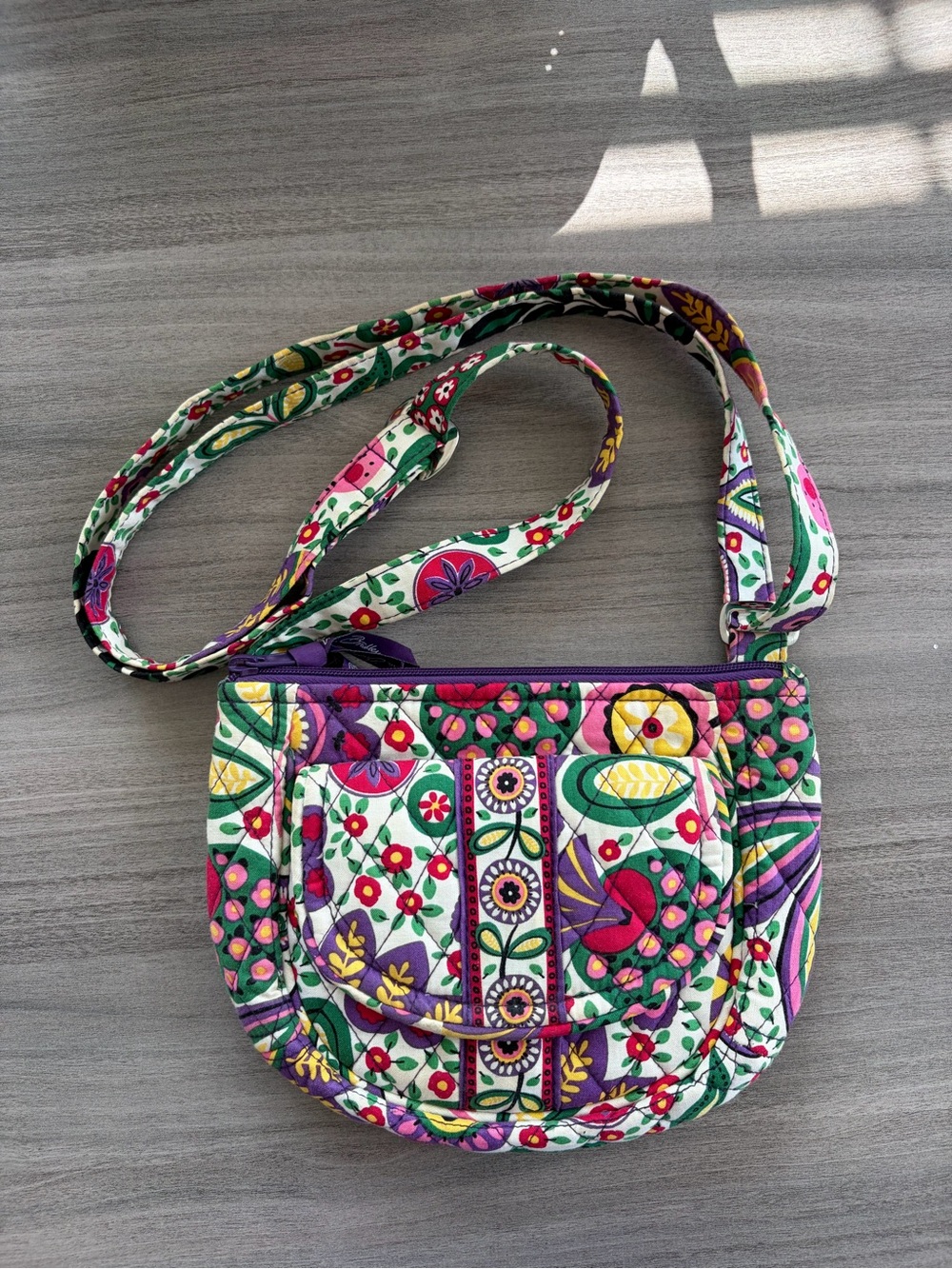 Vera Bradley Quilted Crossbody Bag in Purple, Green, Pink & Yellow Floral